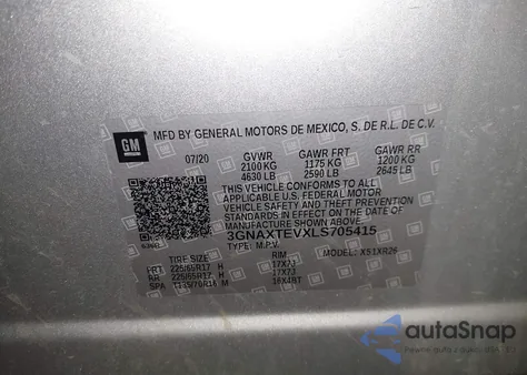 2020 Chevrolet Equinox Awd 2Fl from USA, damaged, VIN 3GNAXTEVXLS705415